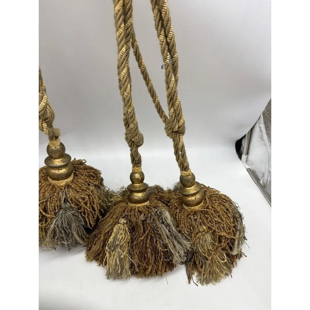 5 Large 8” Pouf Tassel Curtain Tie Back Upholstery Trim Beige Brown Taupe
